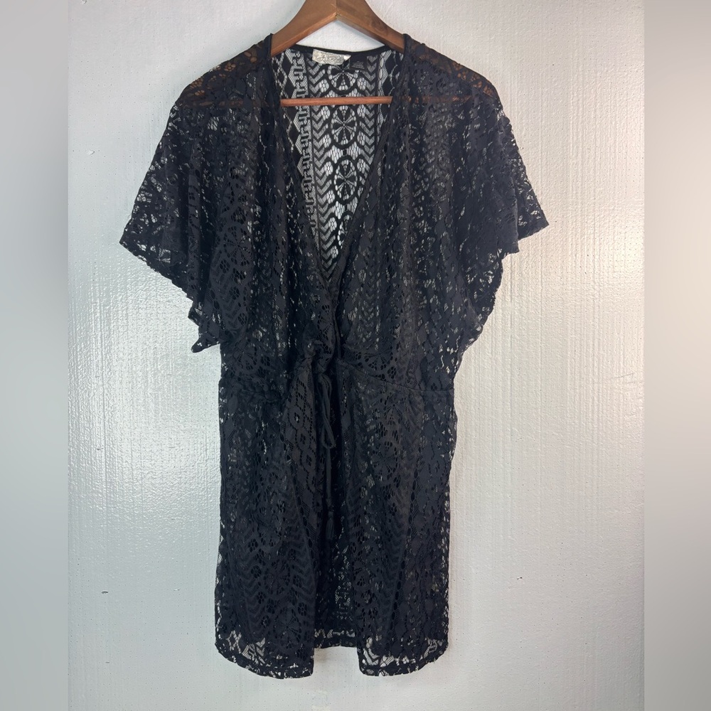 J. Valdi XL Elegant Black Lace Mini-Dress Swim Coverup Resortwear